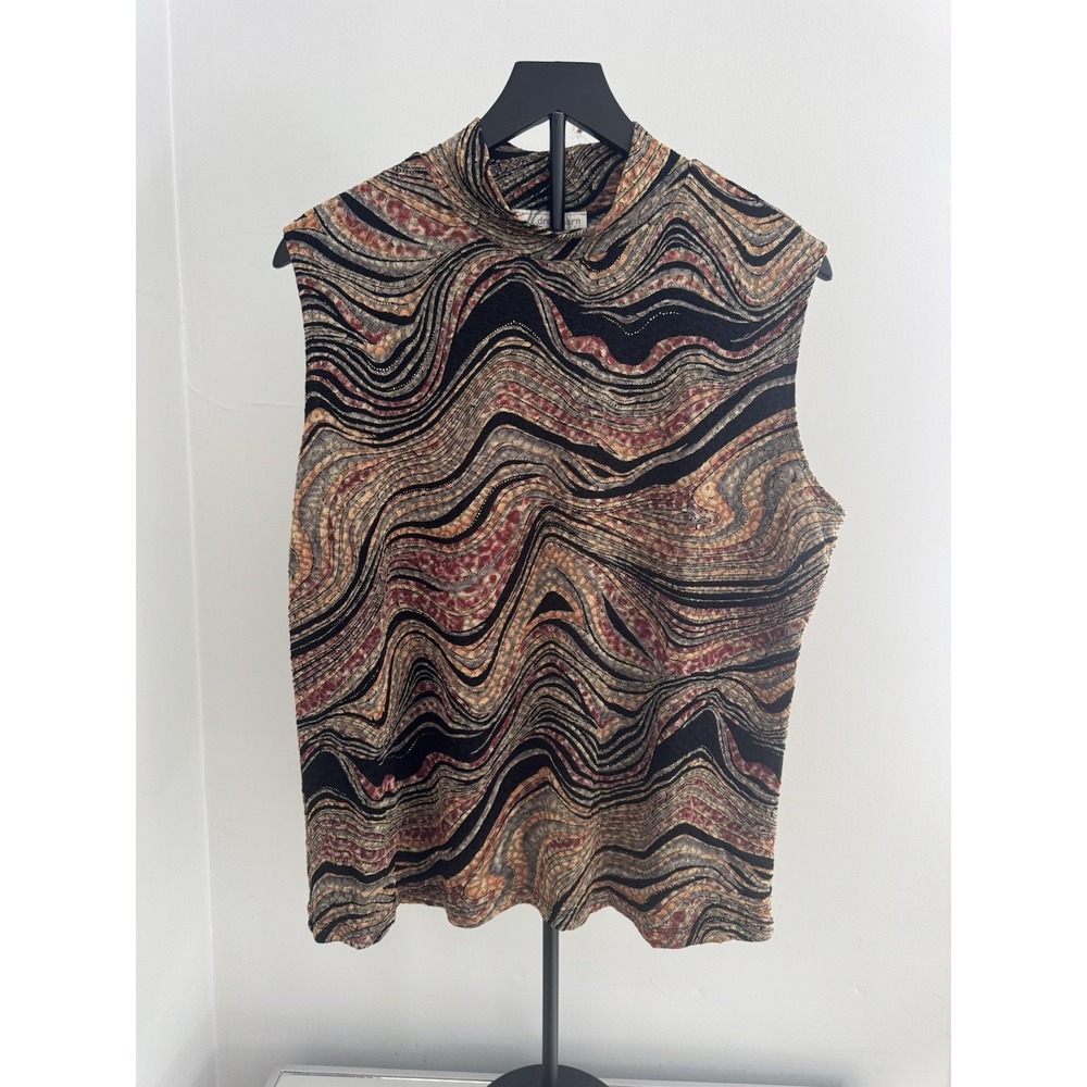 Dressbarn Woman 2X Abstract Print Mock Neck Sleeveless Top Made USA‎ Stretch